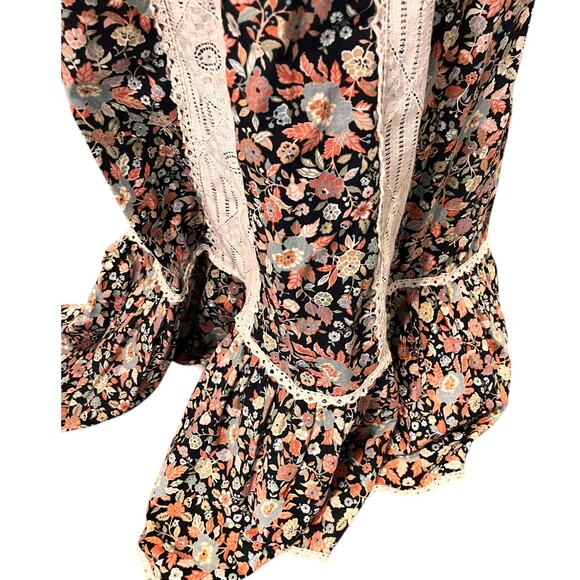 Vintage Sassy Lassy Womens Floral Dress Maxi Prairie Black Cottagecore 70s - Picture 6 of 10